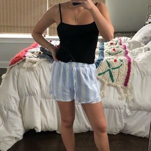 Blue and White Striped Flowy Shorts